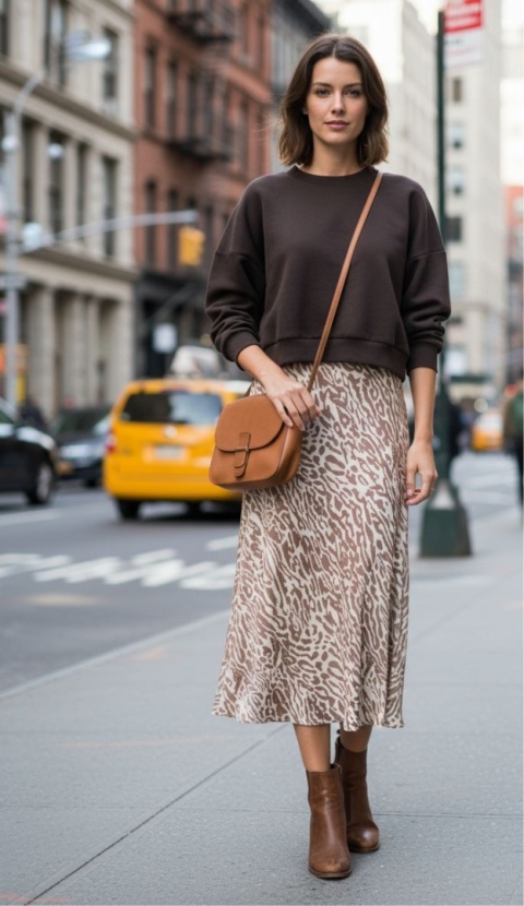 Bluza dresowa o pudełkowym kształcie w kolorze czekoladowym