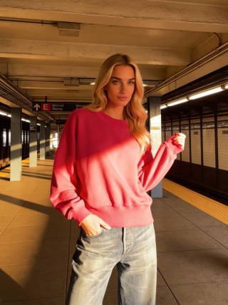 Bluza dresowa o pudełkowym kształcie w kolorze fuksjowego różu