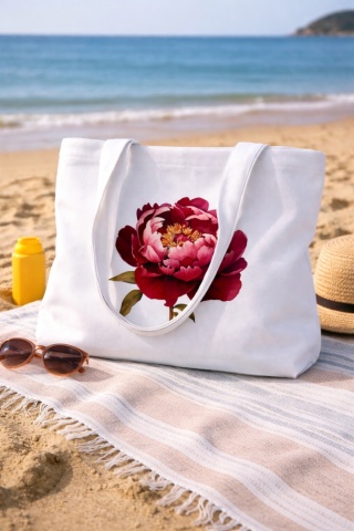 Duża torba bawełniana z zamkiem PIWONIA