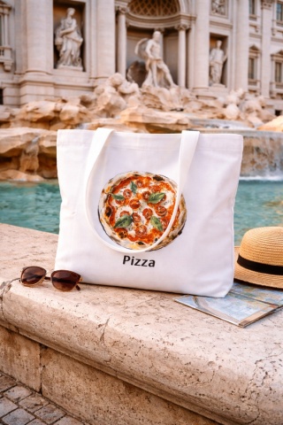 Duża torba bawełniana z zamkiem PIZZA