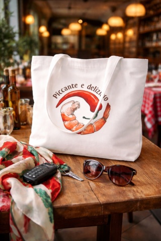 Duża torba bawełniana z zamkiem KREWETKA