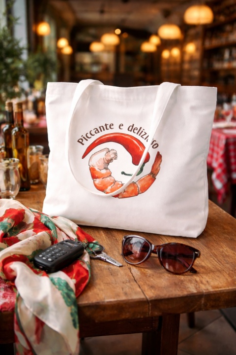 Duża torba bawełniana z zamkiem KREWETKA