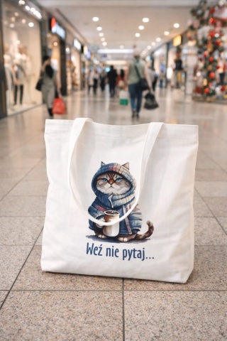 Duża torba bawełniana z zamkiem PORZUCONY KOT