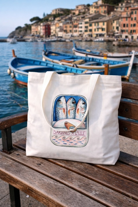 Duża torba bawełniana z zamkiem SARDYNKI