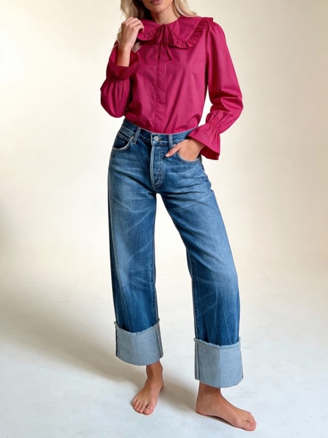 Kołnierzyk bawełniany w kolorze fuksji z falbanką