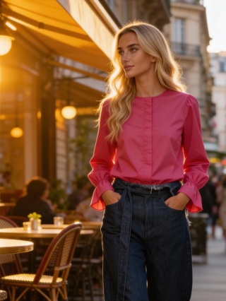 Koszula bawełniana basic w kolorze fuksji