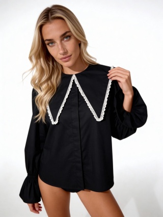 Koszula bawełniana z kołnierzem w kolorze czarnym