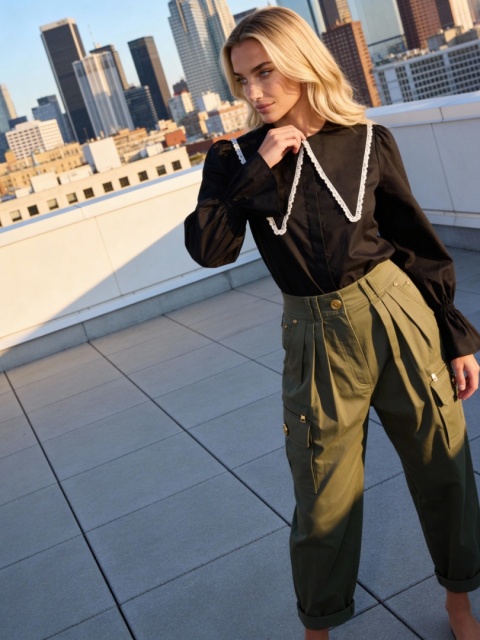 Koszula bawełniana z kołnierzem w kolorze czarnym