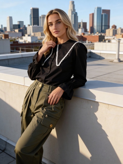 Koszula bawełniana z kołnierzem w kolorze czarnym