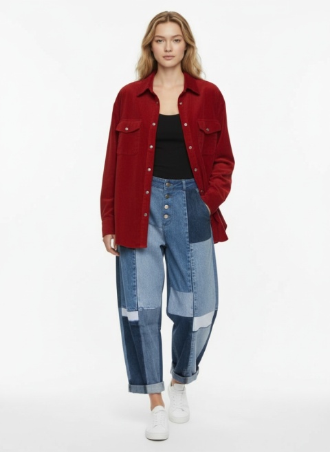 Koszula z bawełnainego weluru w kolorze czerwonym