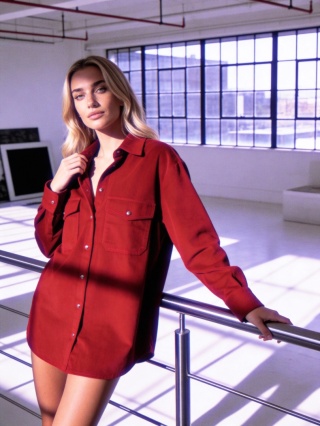 Koszula z bawełnainego weluru w kolorze czerwonym