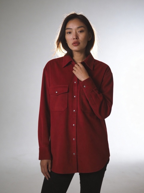 Koszula z bawełnainego weluru w kolorze czerwonym