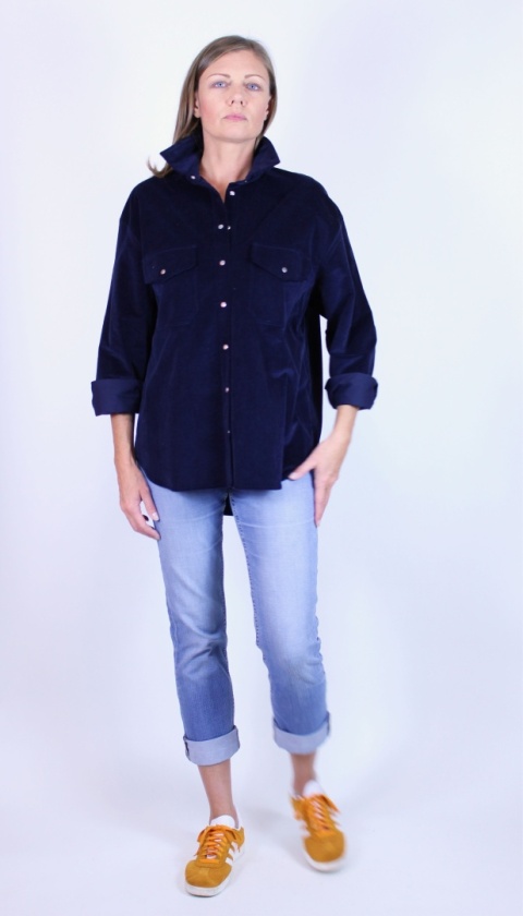 Koszula z bawełnainego weluru w kolorze granatowym