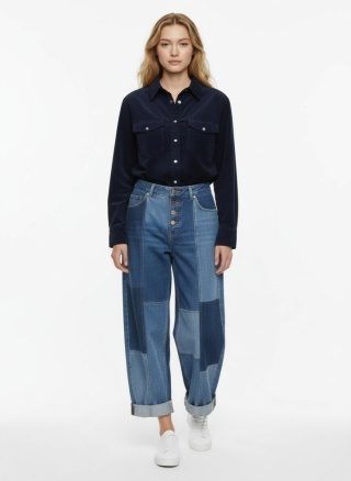 Koszula z bawełnainego weluru w kolorze granatowym