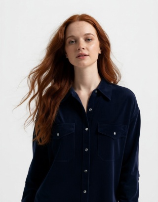 Koszula z bawełnainego weluru w kolorze granatowym