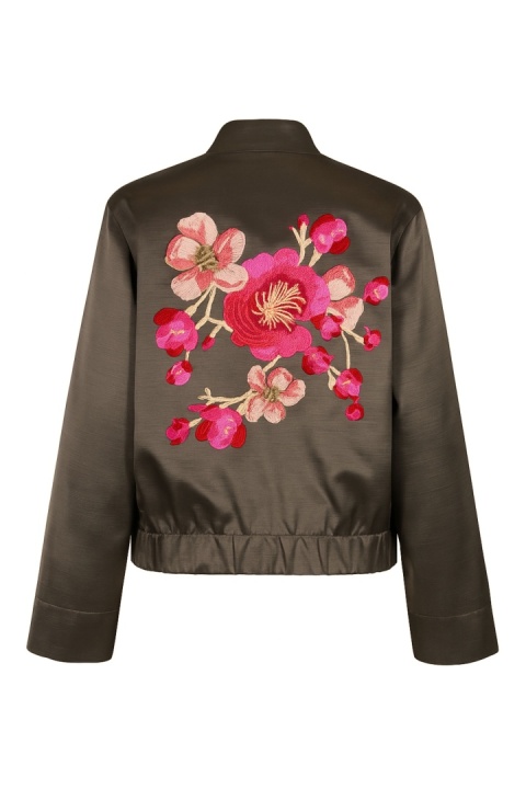 Kurtka z wiskozy w kolorze orzechowym z haftem na plecach