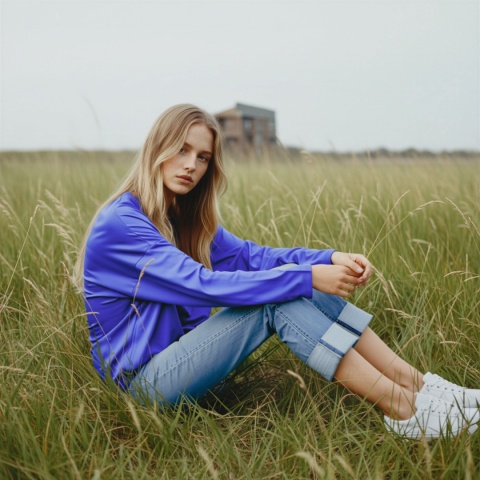 Long sleeve z bawełny z elastanem w kolorze chabrowym