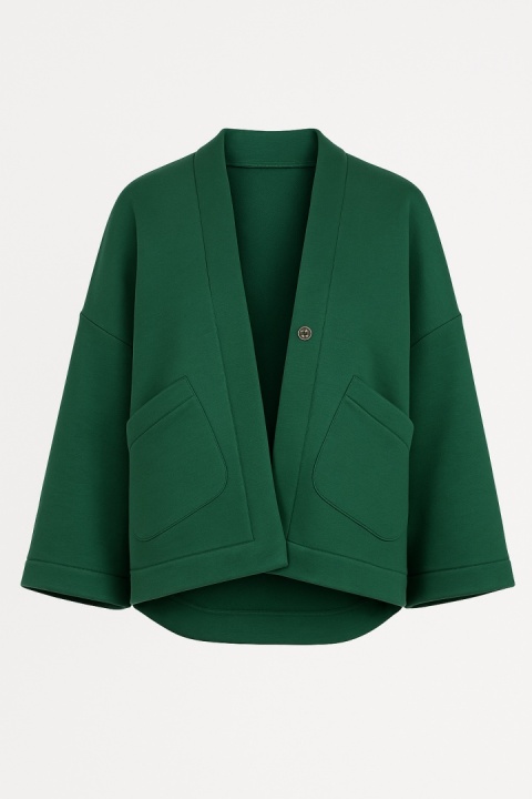 Narzuta z grubej dzianiny dresowej w kolorze ciemnej zieleni