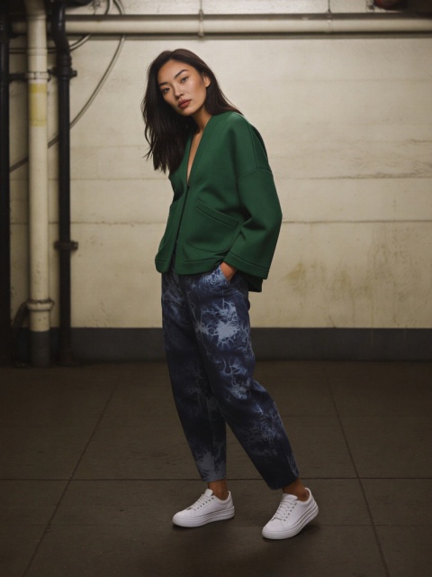 Narzuta z grubej dzianiny dresowej w kolorze ciemnej zieleni