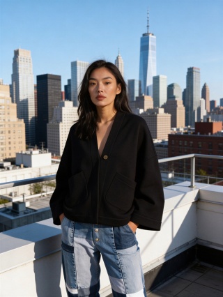 Narzuta z grubej dzianiny dresowej w kolorze czarnym