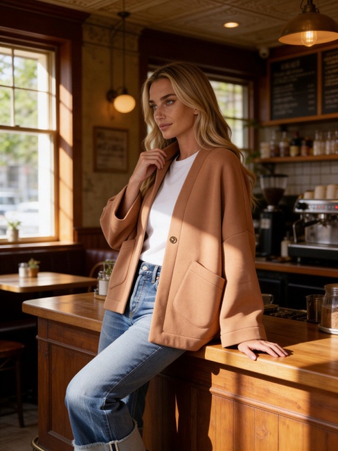 Narzuta z grubej dzianiny dresowej w kolorze mocca mouse