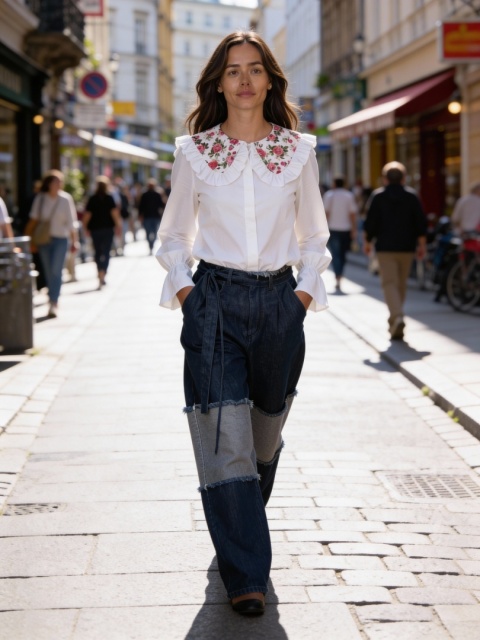 Kołnierzyk wiązany czerwone róże z falbanką