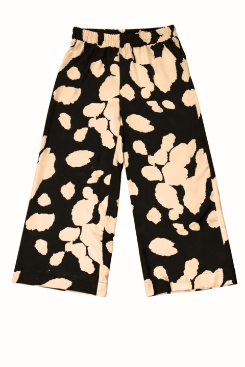 Szerokie spodnie z wiskozy w czarno-beżowy wzór