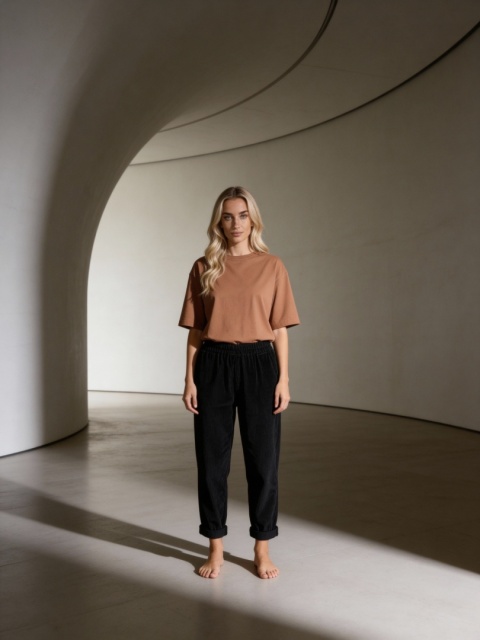 Spodnie sztruksowe z bawełny z elastanem w kolorze czarnym