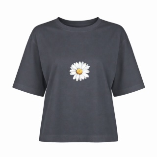 T-shirt z bawełny z elastanem z grafiką stokrotki w kolorze szarym