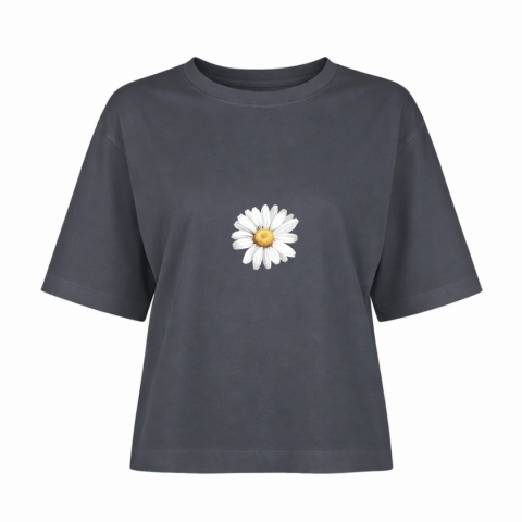 T-shirt z bawełny z elastanem z grafiką stokrotki w kolorze szarym