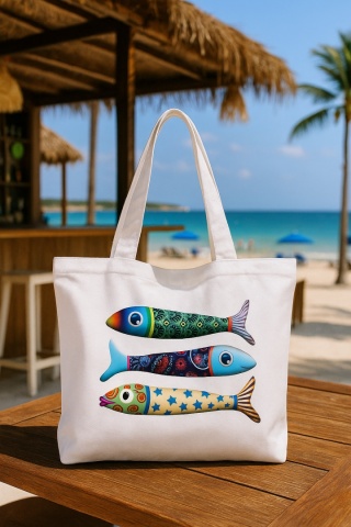 Duża torba bawełniana z zamkiem SARDYNKI