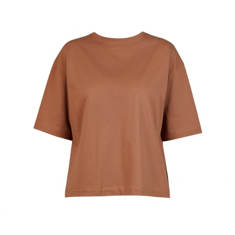 T-shirt z bawełny z elastanem w kolorze mocca muse