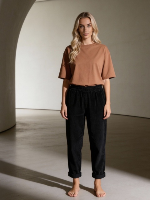 T-shirt z bawełny z elastanem w kolorze cynamonowym