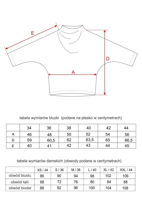 Wykrój do uszycia bluzki KAMI ze stójką i rękawem typu nietoperz