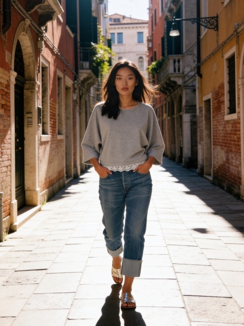 Bluza BRYGIDA z koronką uszyta z bawełnianej dzianiny dresowej w kolorze szarym