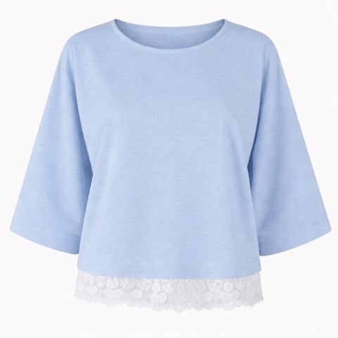 Bluza BRYGIDA z koronką uszyta z bawełnianej dzianiny dresowej w kolorze jansym błekitnym