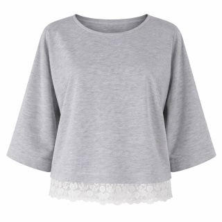 Bluza BRYGIDA z koronką uszyta z bawełnianej dzianiny dresowej w kolorze szarym