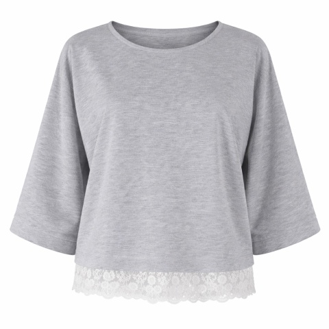 Bluza BRYGIDA z koronką uszyta z bawełnianej dzianiny dresowej w kolorze szarym