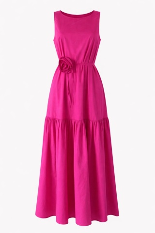 Długa sukienka uszyta z tkaniny bawełnianej w kolorze fuksji