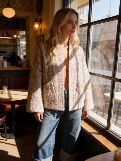 Katana z z tkaniny typu Chanel multikolor z podszewką