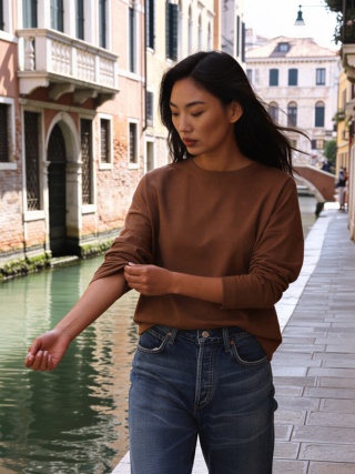 Long sleeve z bawełny z elastanem w kolorze cynamonowym