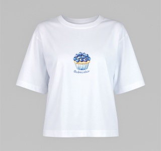 T-shirt z bawełny z elastanem w kolorze białym z grafiką babeczki