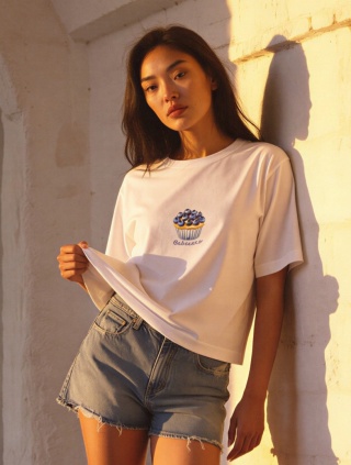 T-shirt z bawełny z elastanem w kolorze białym z grafiką babeczki